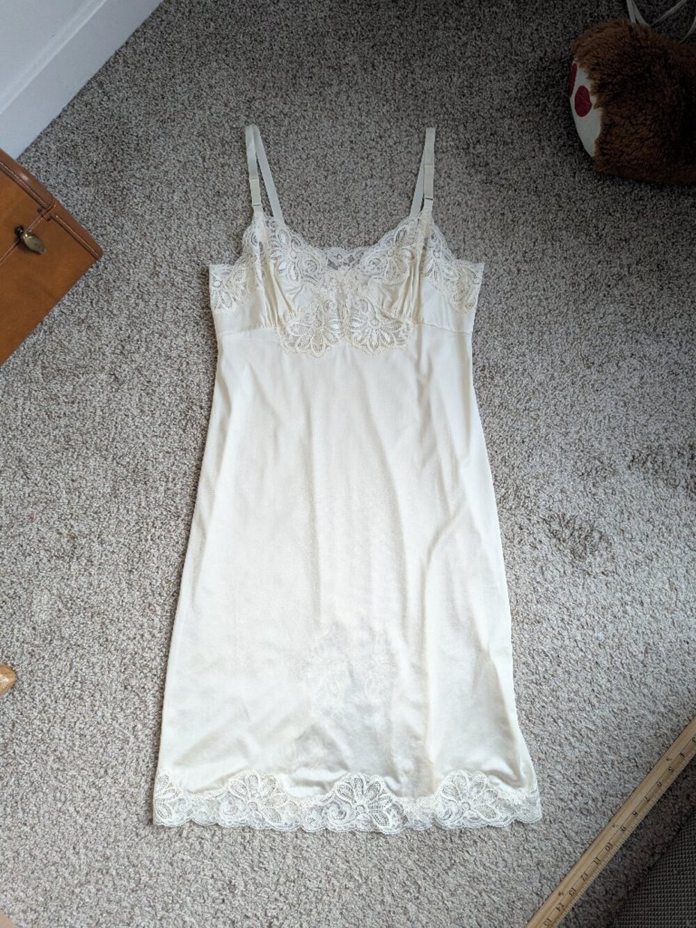 Vintage Shadowline Nightgown Lace Slip Ivory Women's Size S